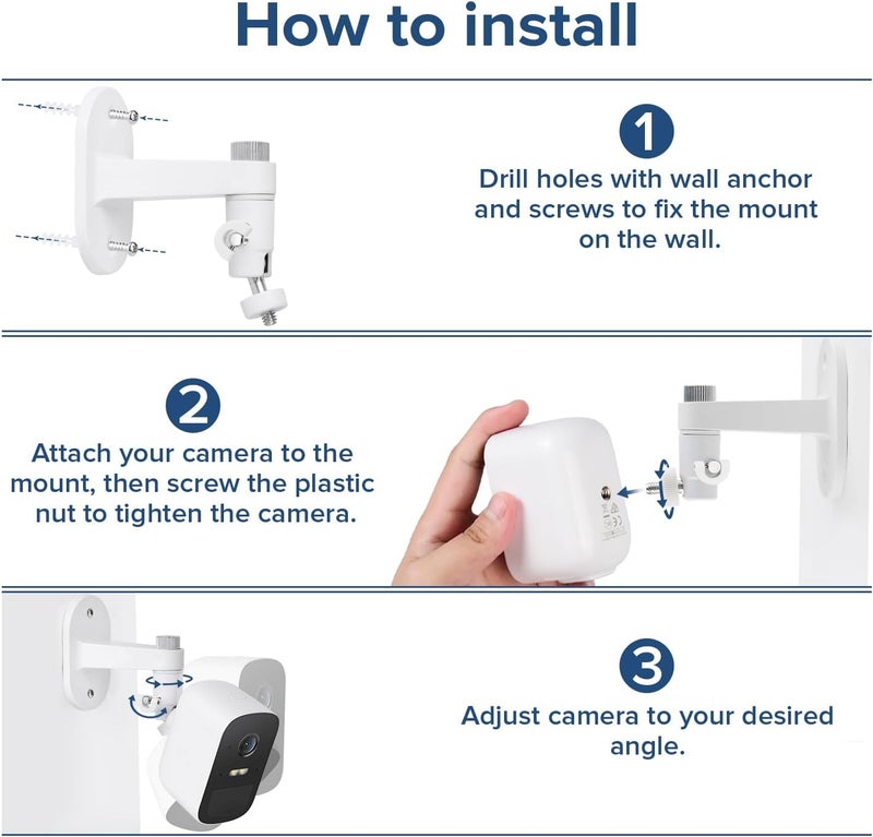 ALERTCAM 2Pack Wall Mount Compatible with eufyCam 2C/2C Pro, 2/2 Pro, 3C/S300, 3/S330, Also for SoloCam S220/C210, Adjustable Camera Mount Brackets for Eufy Camera Indoor/Outdoor - White - Image 5